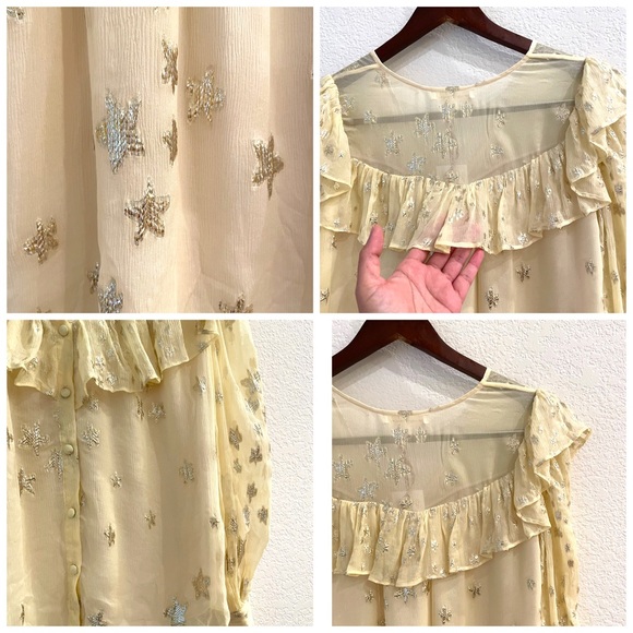 NWT LoveShackFancy Harleigh Metallic Silk Top Sunflower Yellow Romantic Regency - Picture 12 of 13